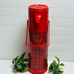Vintage Aladdin Red Plaid Thermos Quart Pump Dispenser P150 USA